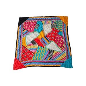 Vtg Echo Retro 80's Silk Colorful Abstract Geometric Square Scarf 34x34